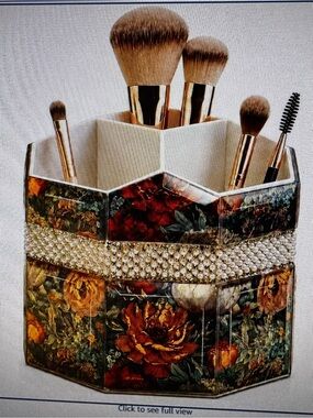 Floral Hexagonal Makeup Brush Holder with Pearl Band